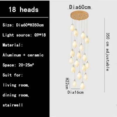 Luxury Ceramic Magnolia Long LED Chandelier - Hans Lumiere