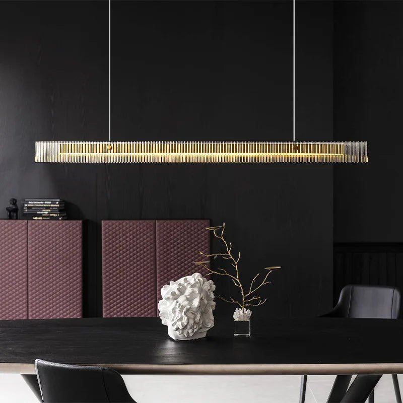 Luxury Long Strip Stainless Steel Crystal LED Chandelier - Hans Lumiere