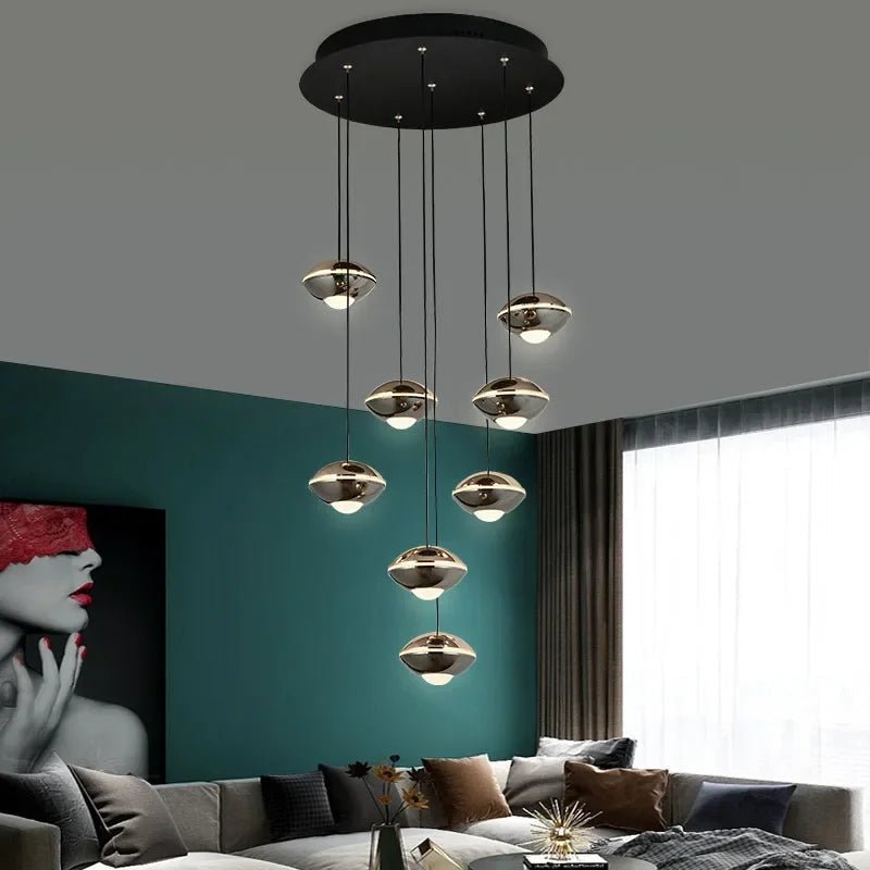 Modern Black Ball Long Hanging Aluminum LED Chandelier - Hans Lumiere