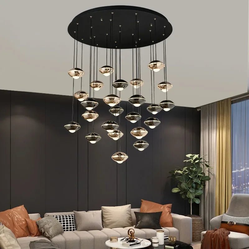Modern Black Ball Long Hanging Aluminum LED Chandelier - Hans Lumiere