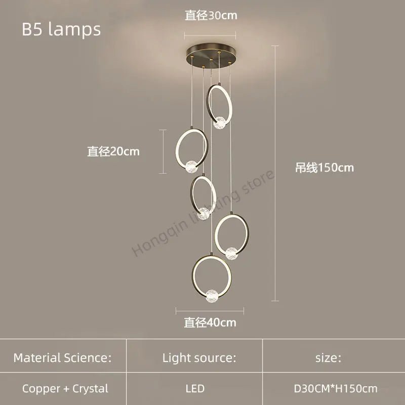 Modern Copper Ring Chandelier with Crystal Accents - Hans Lumiere