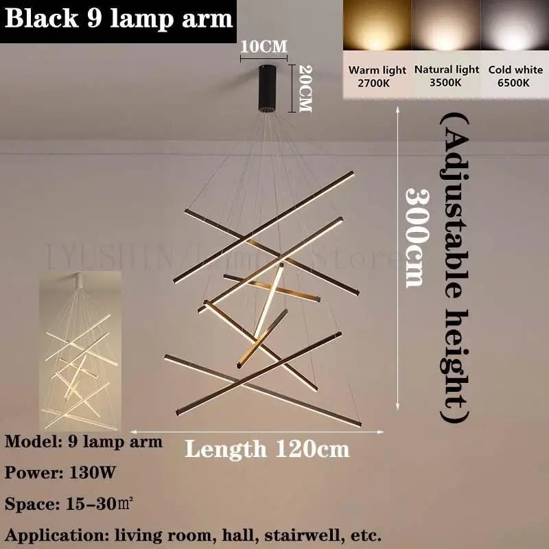 Modern Duplex Architecture Black LED Chandelier - Hans Lumiere
