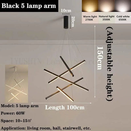 Modern Duplex Architecture Black LED Chandelier - Hans Lumiere