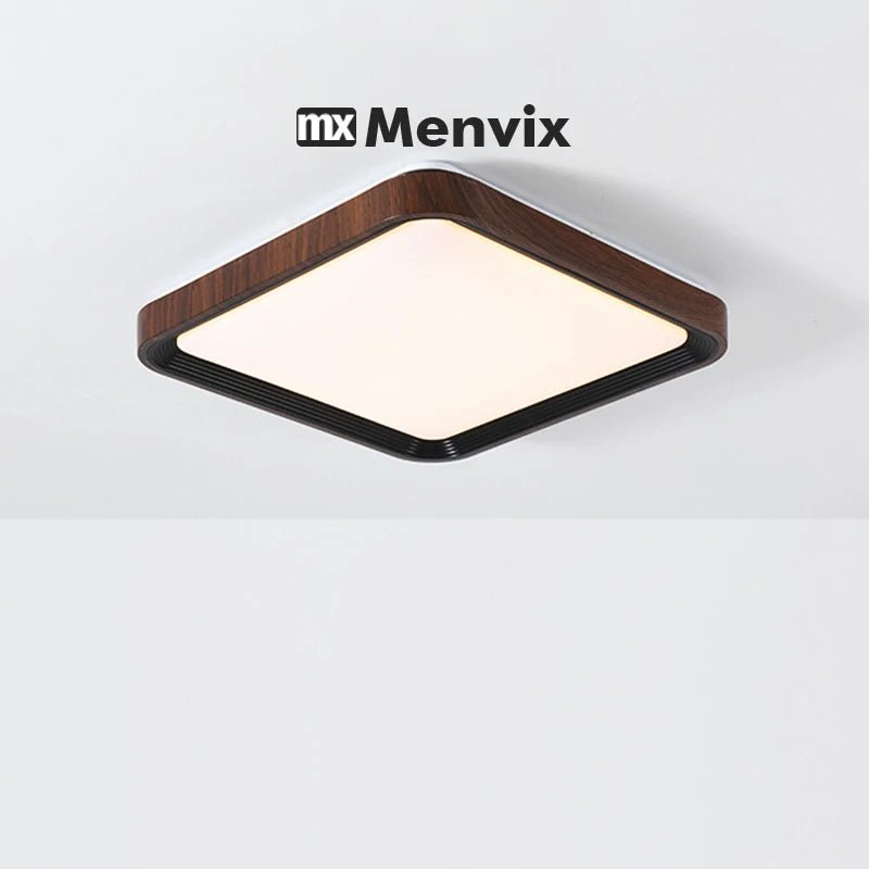 Modern Geometric Wood Grain LED Ceiling Lamp – Korean Style Flush Mount - Hans Lumiere