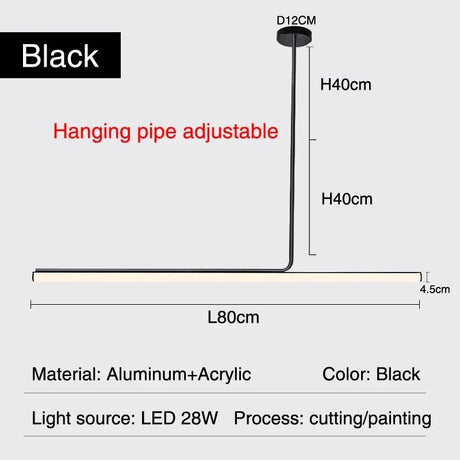 Modern Long Tube Dimmable Black LED Pendant Light - Hans Lumiere
