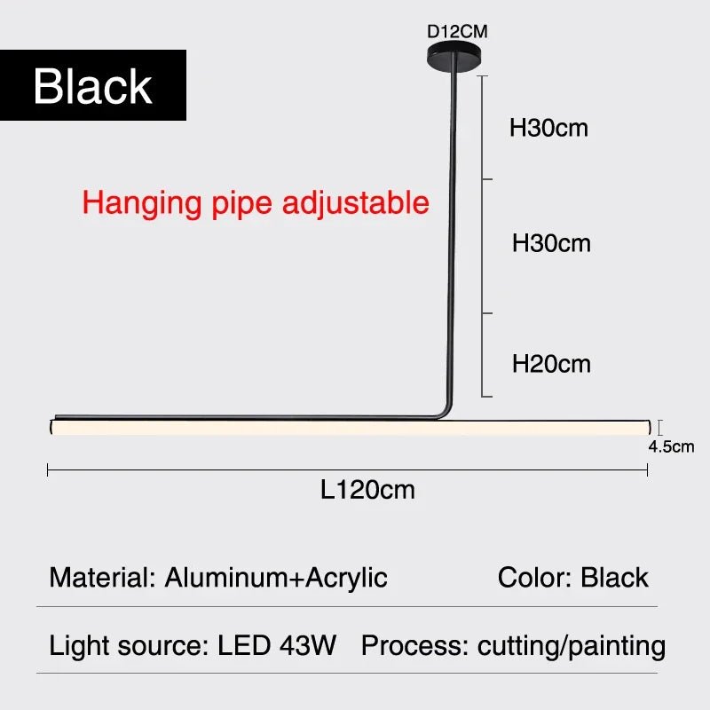 Modern Long Tube Dimmable Black LED Pendant Light - Hans Lumiere