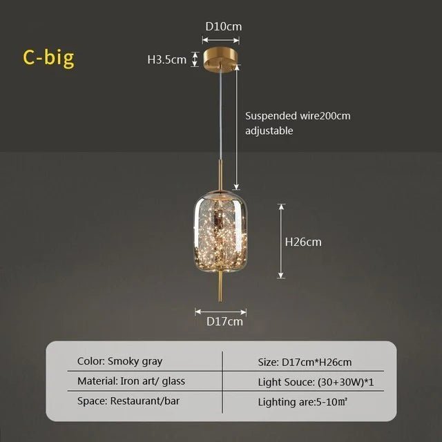 Modern Luxury Nordic Glass LED Pendant Light – Gold & Grey Chandelier for Dining Room - Hans Lumiere
