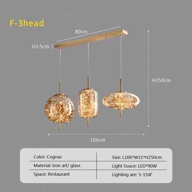 Modern Luxury Nordic Glass LED Pendant Light – Gold & Grey Chandelier for Dining Room - Hans Lumiere