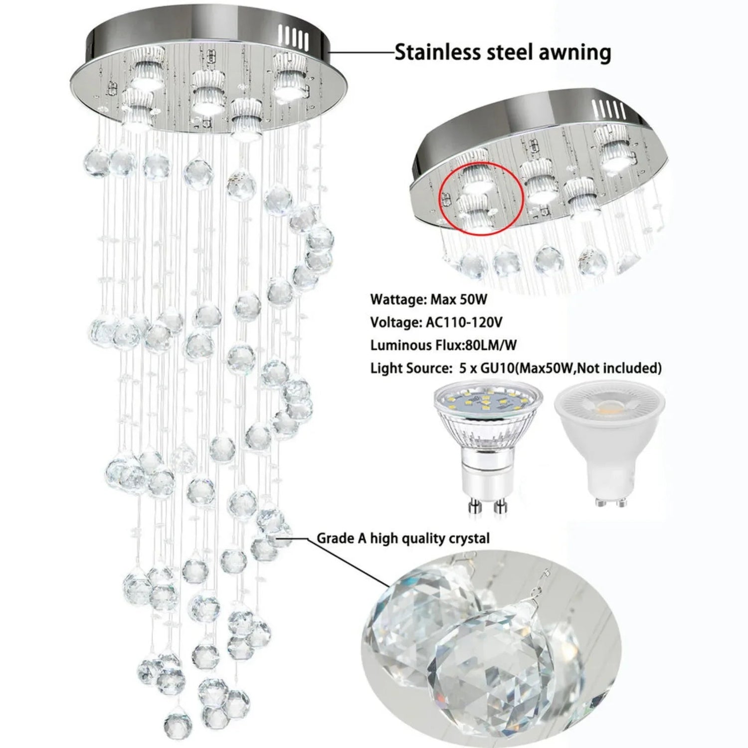 Modern Spiral Lighting Drop Chandelier Crystal Pendant Lamp - Hans Lumiere