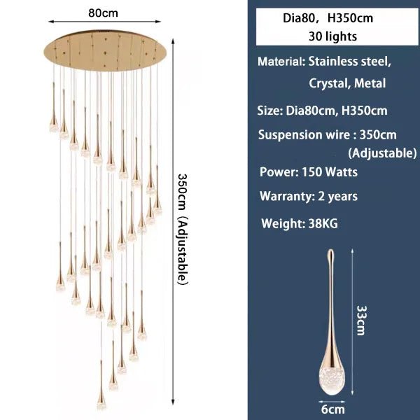 Modern Staircase LED Crystal Chandelier - Hans Lumiere