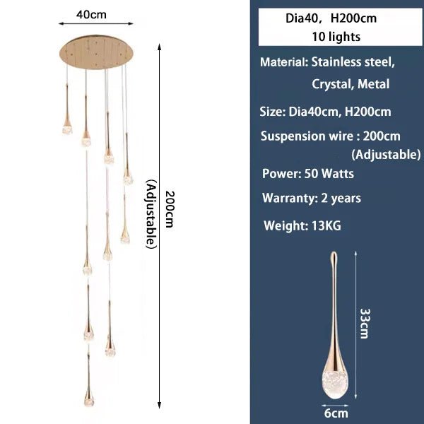 Modern Staircase LED Crystal Chandelier - Hans Lumiere