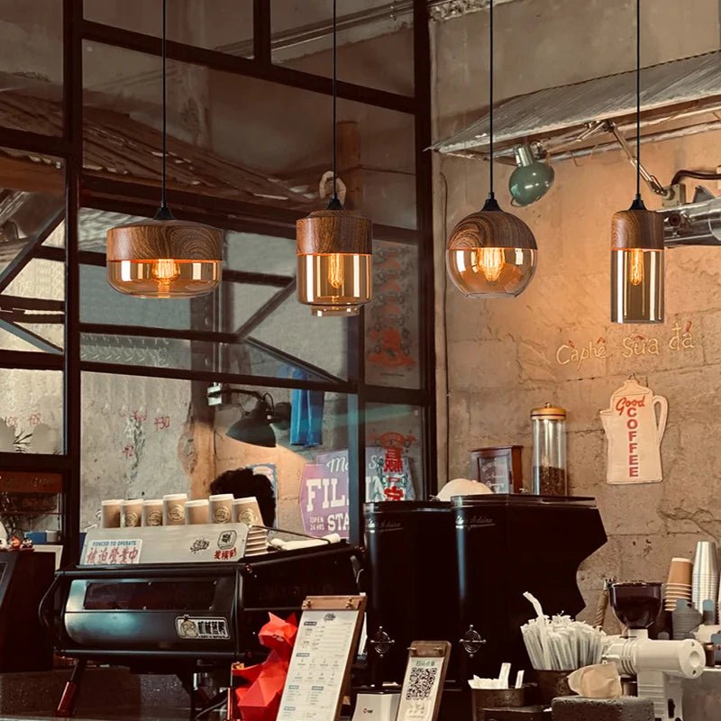 Modern Wood Grain Line Hanging Glass Chandelier - Hans Lumiere