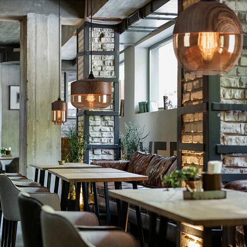 Modern Wood Grain Line Hanging Glass Chandelier - Hans Lumiere