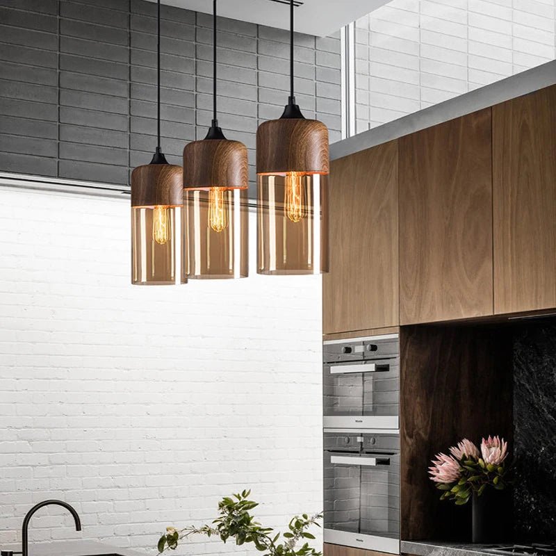 Modern Wood Grain Line Hanging Glass Chandelier - Hans Lumiere