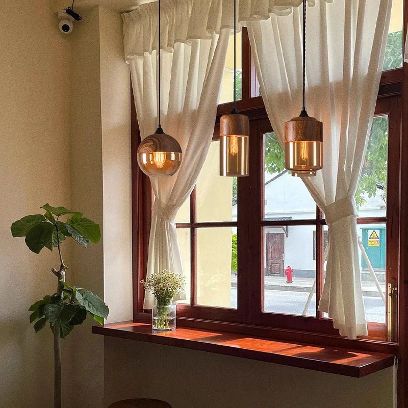 Modern Wood Grain Line Hanging Glass Chandelier - Hans Lumiere