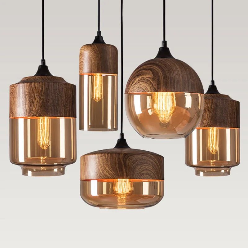 Modern Wood Grain Line Hanging Glass Chandelier - Hans Lumiere