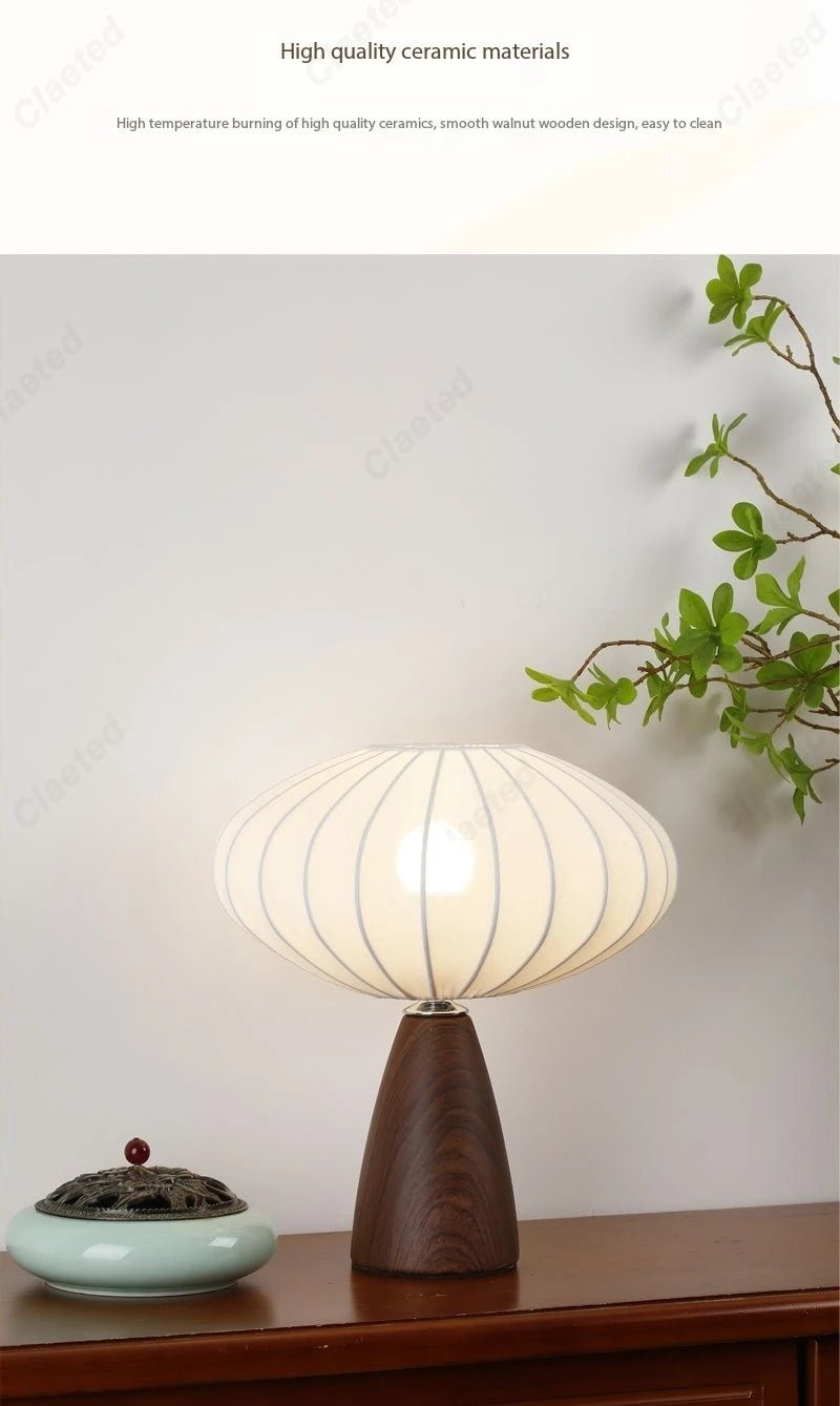 Modern Wood LED Table Lamp with Fabric Shade – Dimmable - Hans Lumiere