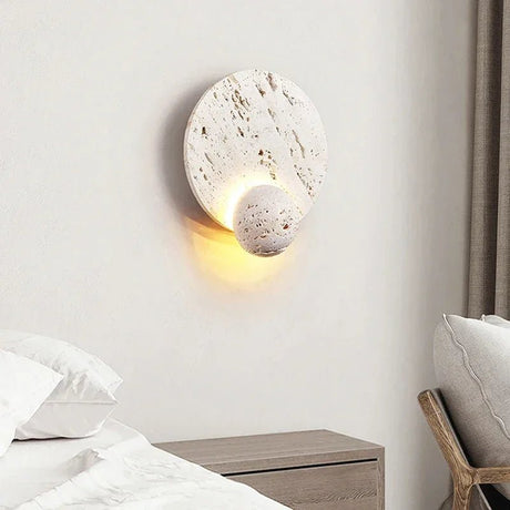 Natural White Cave Stone Creative Design Disk Wall Lamp - Hans Lumiere