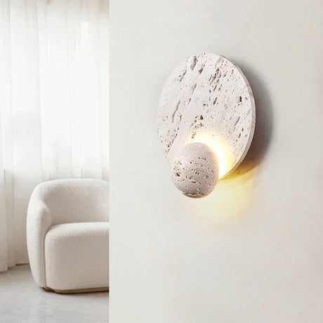 Natural White Cave Stone Creative Design Disk Wall Lamp - Hans Lumiere
