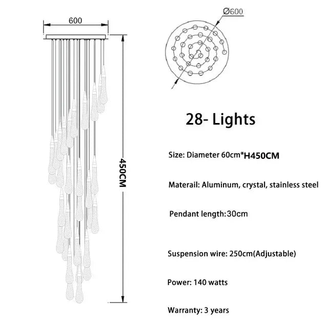 New Modern LED Crystal Chandelier Art Luster - Hans Lumiere
