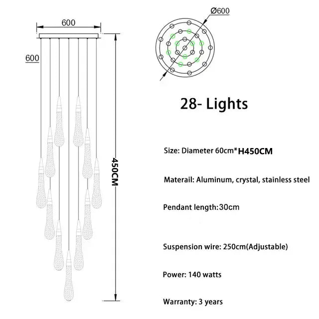 New Modern LED Crystal Chandelier Art Luster - Hans Lumiere