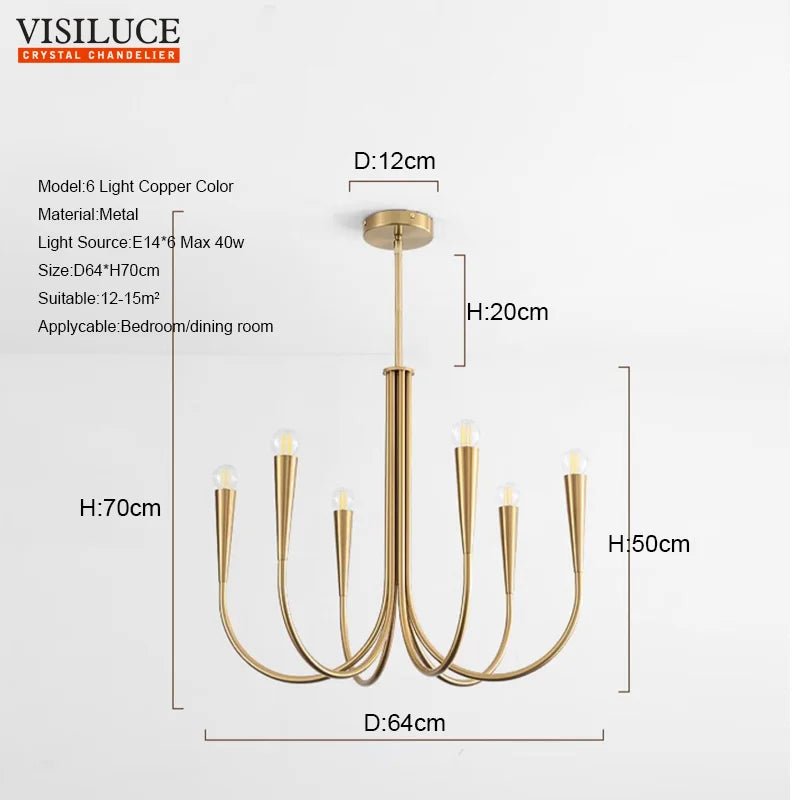 Nordic Copper Gold/Black Chandelier Pendant Light - Hans Lumiere
