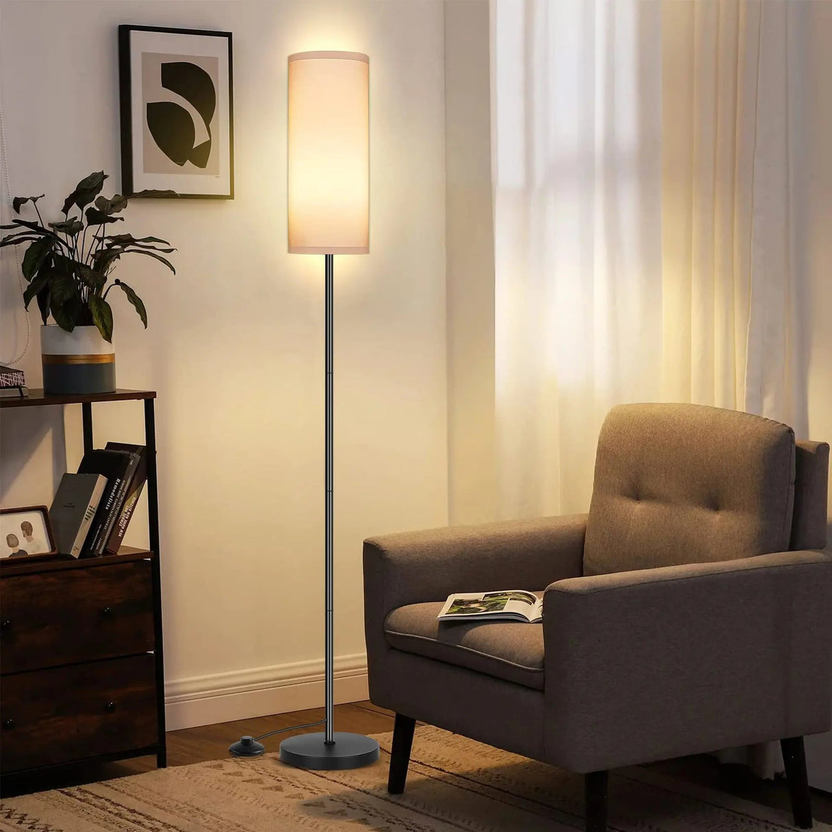 Nordic Fabric Sofa Floor Lamp – Minimalist Iron Base for Living Room & Bedroom - Hans Lumiere