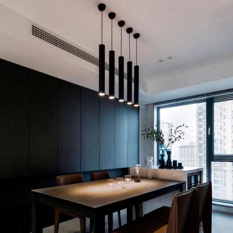 Nordic Modern Cylindrical LED Pendant Light - Black Aluminum Tube Hanging Lamp - Hans Lumiere