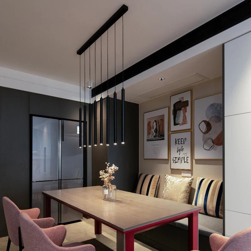 Nordic Modern Cylindrical LED Pendant Light - Black Aluminum Tube Hanging Lamp - Hans Lumiere
