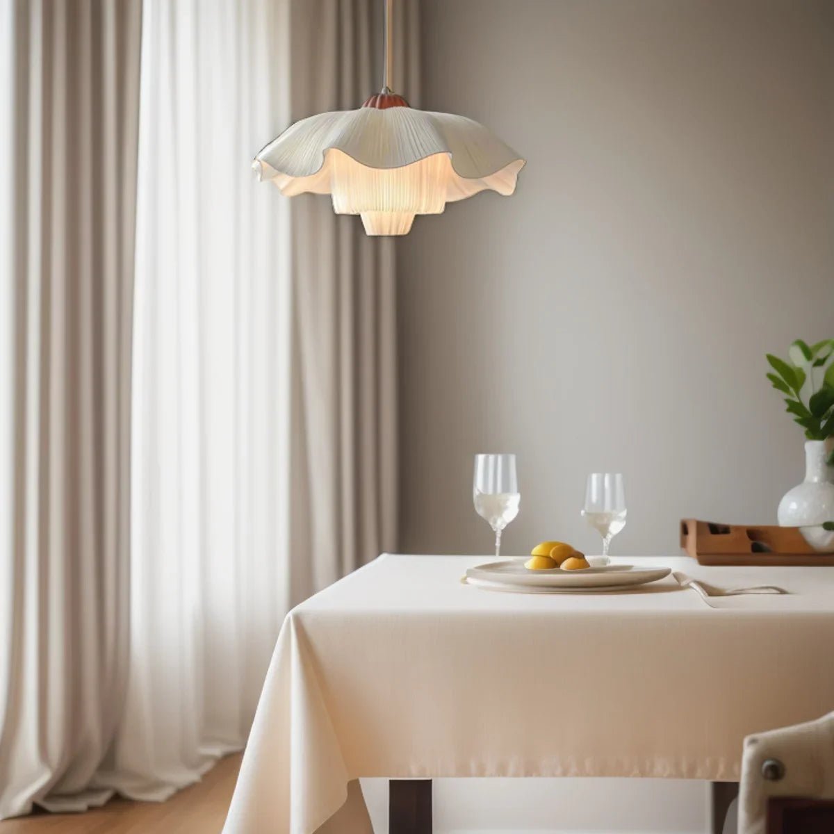 Nordic Petal French Chandelier – Hand-Knitted Cream Pendant Light - Hans Lumiere