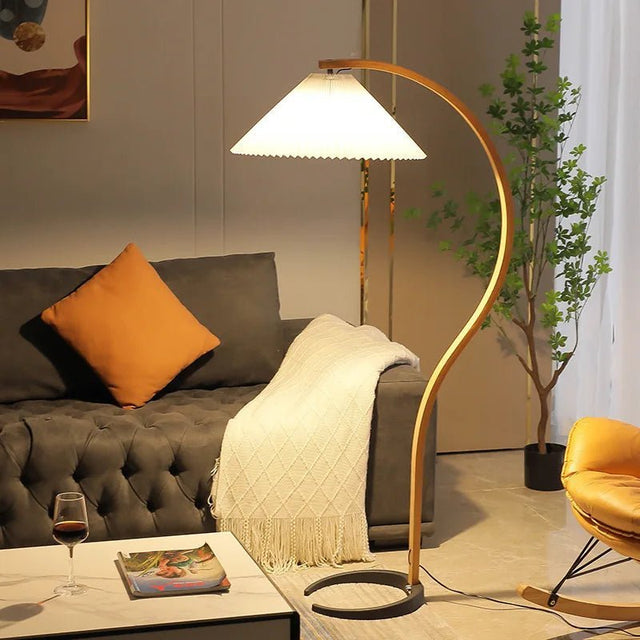 Nordic Pleated Solid Wood Floor Lamp - Hans Lumiere