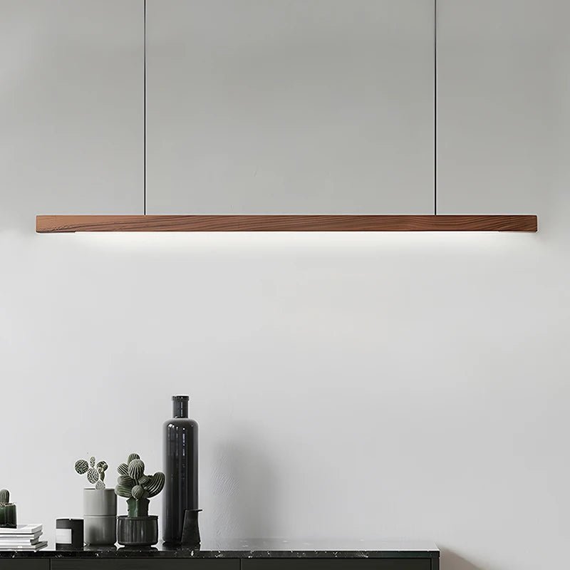 Nordic Wood Pendant Light – Long Strip LED Hanging Lamp - Hans Lumiere