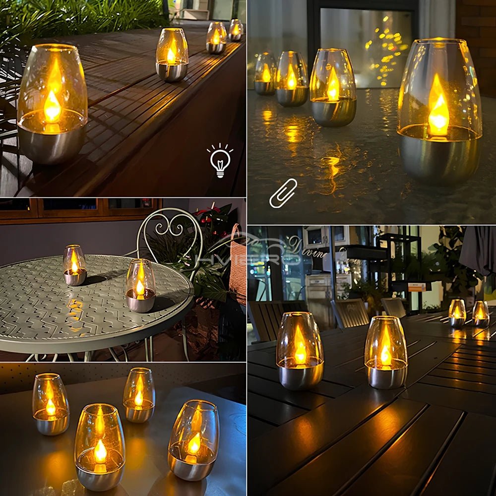 Outdoor Courtyard Decorative Solar Stainless Steel LED Candle - Hans Lumiere