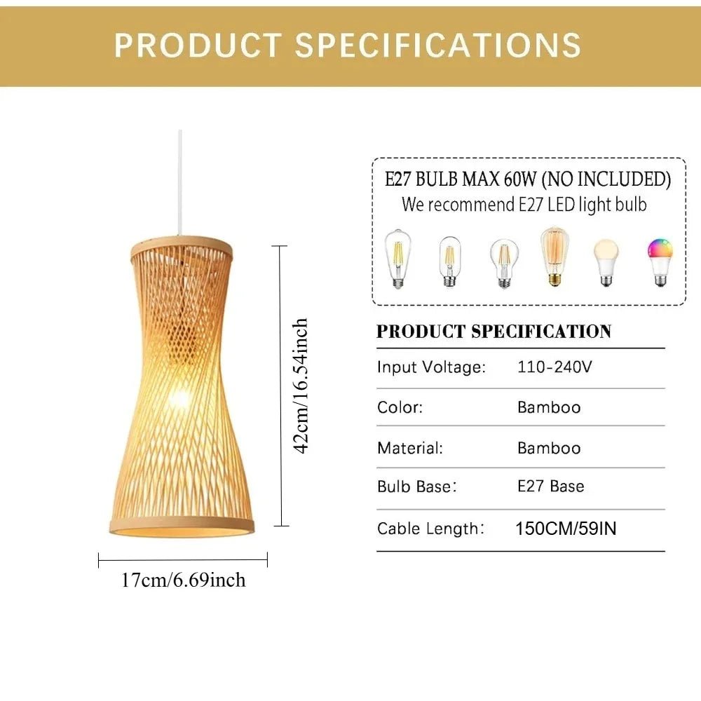 Rattan Woven Japanese Bamboo Hanging Light - Hans Lumiere