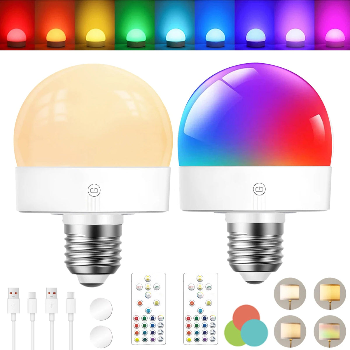 Rechargeable LED Light Bulb E27 with Remote, 2200mAh, 3 Color Temperatures, Dimmable & Timer - Hans Lumiere