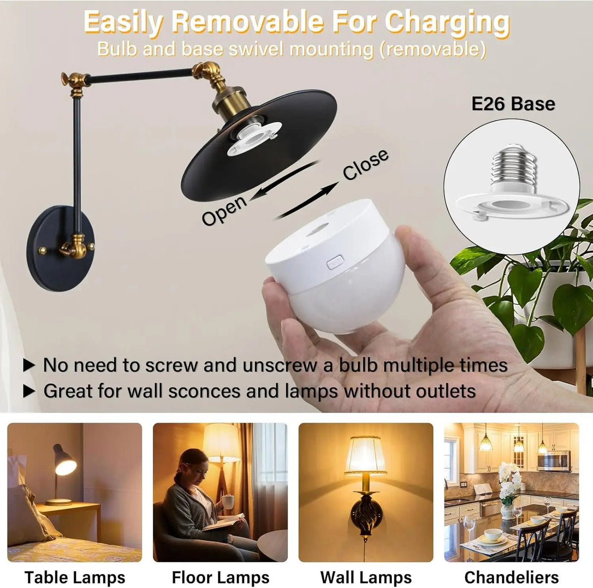 Rechargeable LED Light Bulbs with Remote, Dimmable, 3 Color Temperatures, E12 E26 - Hans Lumiere