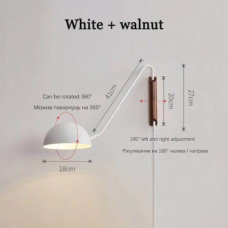 Scandinavian Minimalist Bedside Wall Lamp With Rotating Swing Arm - Hans Lumiere