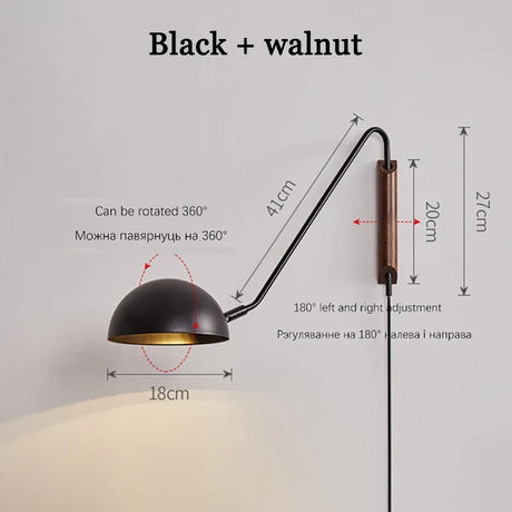 Scandinavian Minimalist Bedside Wall Lamp With Rotating Swing Arm - Hans Lumiere
