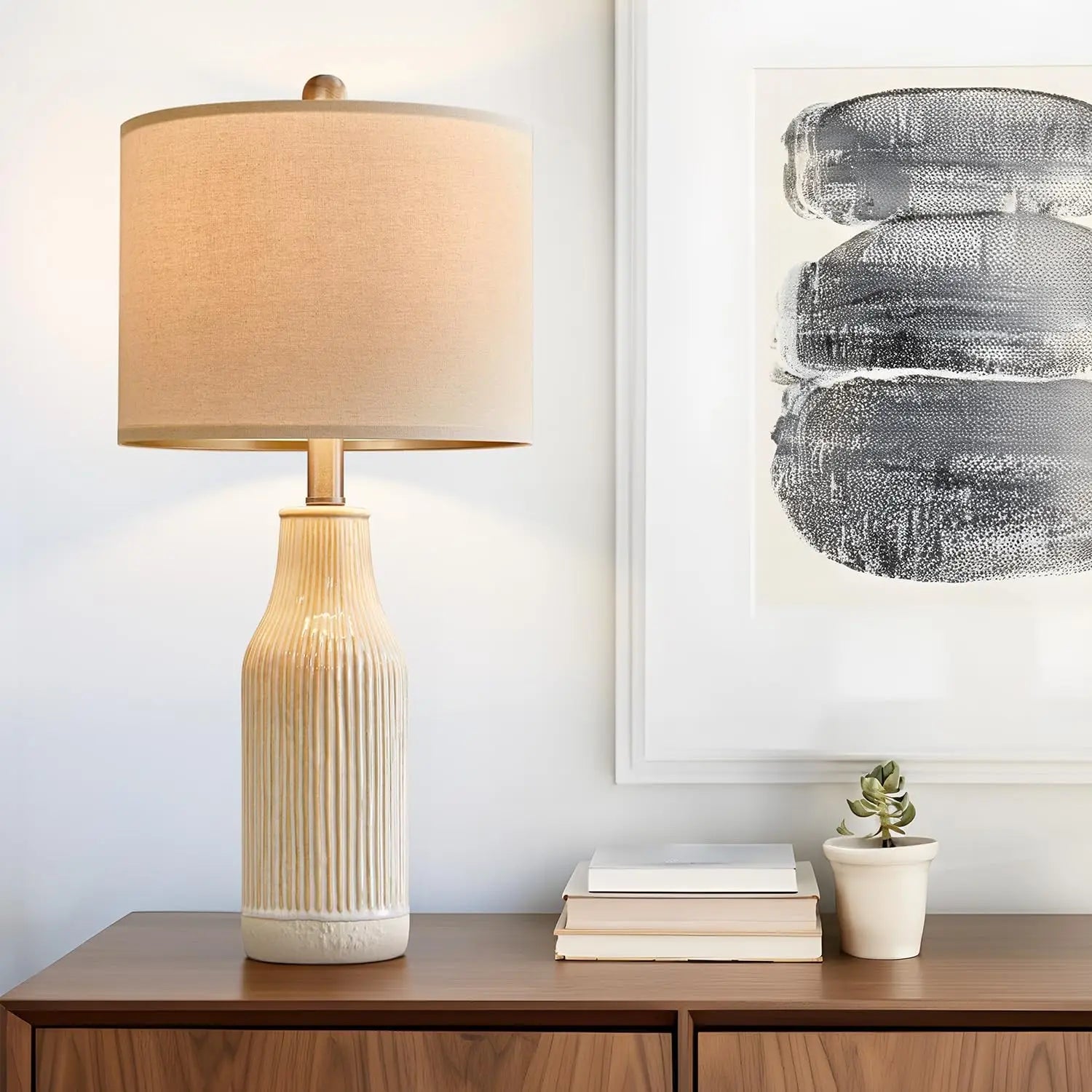 Set of 2 Modern Green Ceramic Table Lamps - Hans Lumiere