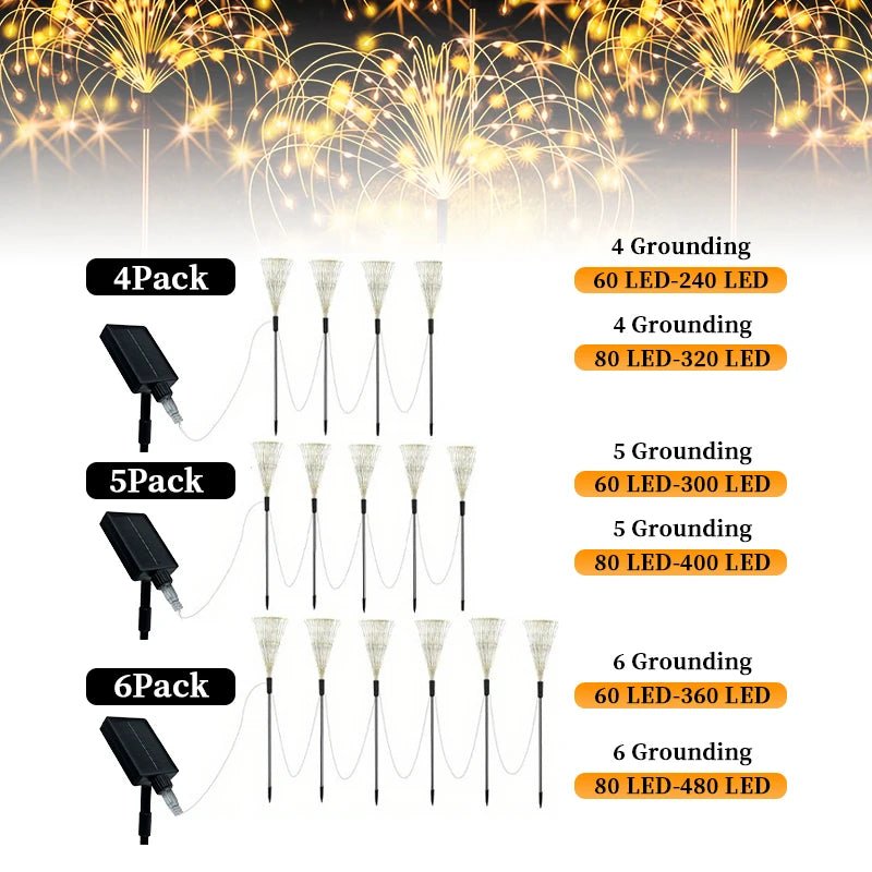 Solar Fairy Light Ground Stakes – 8-Mode Copper Wire Garden Lights, 6-Pack - Hans Lumiere