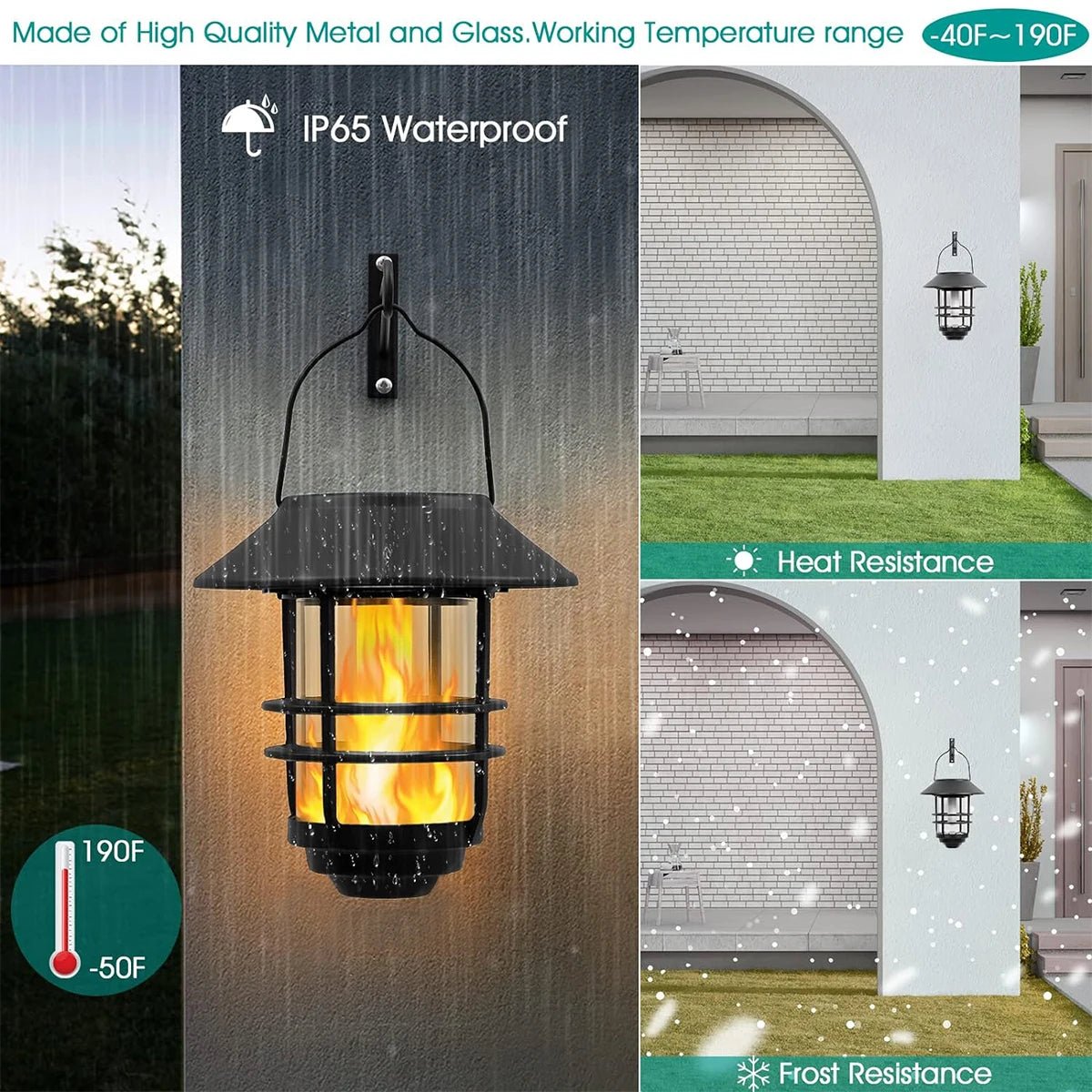Solar Outdoor Wireless Waterproof Flickering Flames Lantern - Hans Lumiere