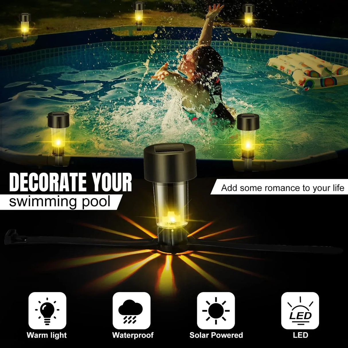Solar Pool Fence Lamps – Waterproof LED Decoration Lights, 1-12 Pack - Hans Lumiere