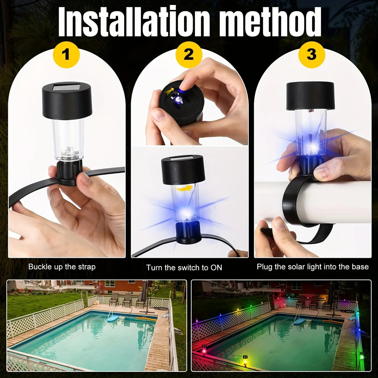Solar Pool Fence Lamps – Waterproof LED Decoration Lights, 1-12 Pack - Hans Lumiere