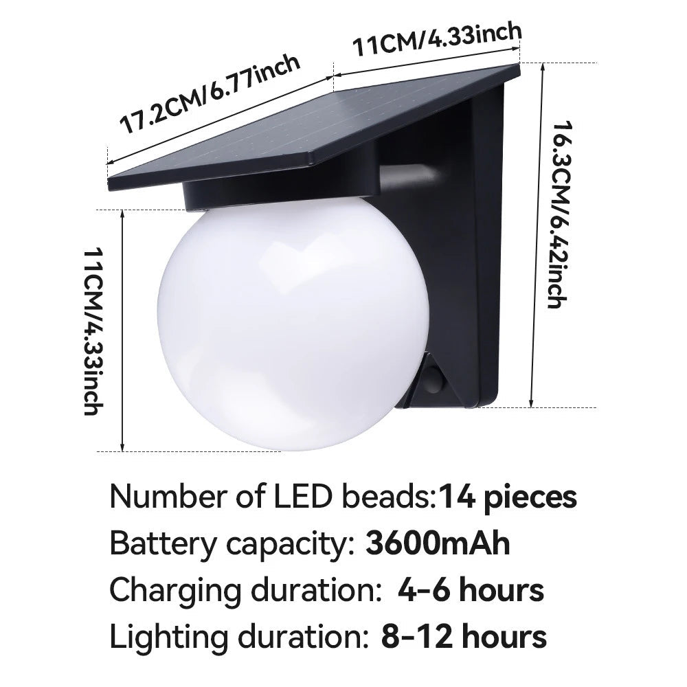 Solar Spherical Wall Lamp – 10W Three-Color LED, IP65 Waterproof - Hans Lumiere