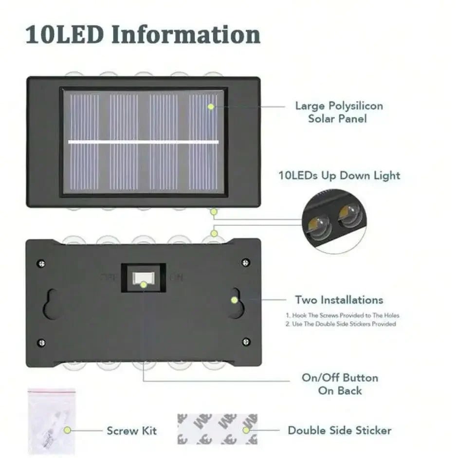 Solar Wall Light – Up & Down LED, 1-10 Pack, IP65 Waterproof - Hans Lumiere