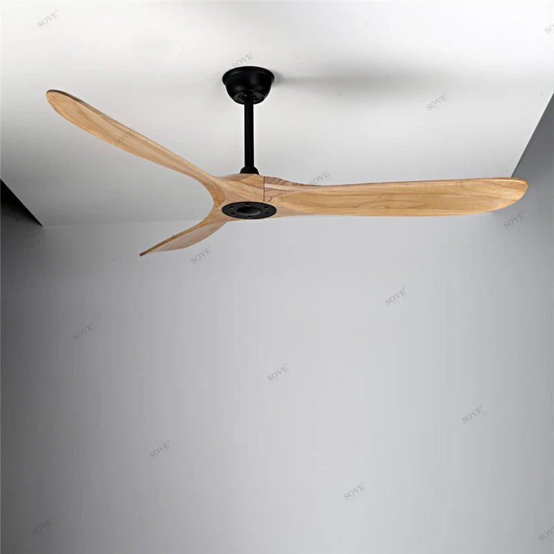 Solid Wood Blade Ceiling Fan With Remote Control - Hans Lumiere