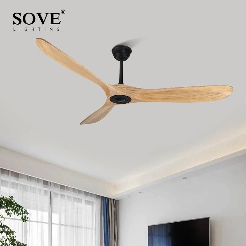 Solid Wood Blade Ceiling Fan With Remote Control - Hans Lumiere