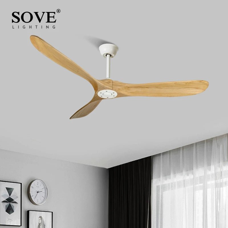 Solid Wood Blade Ceiling Fan With Remote Control - Hans Lumiere
