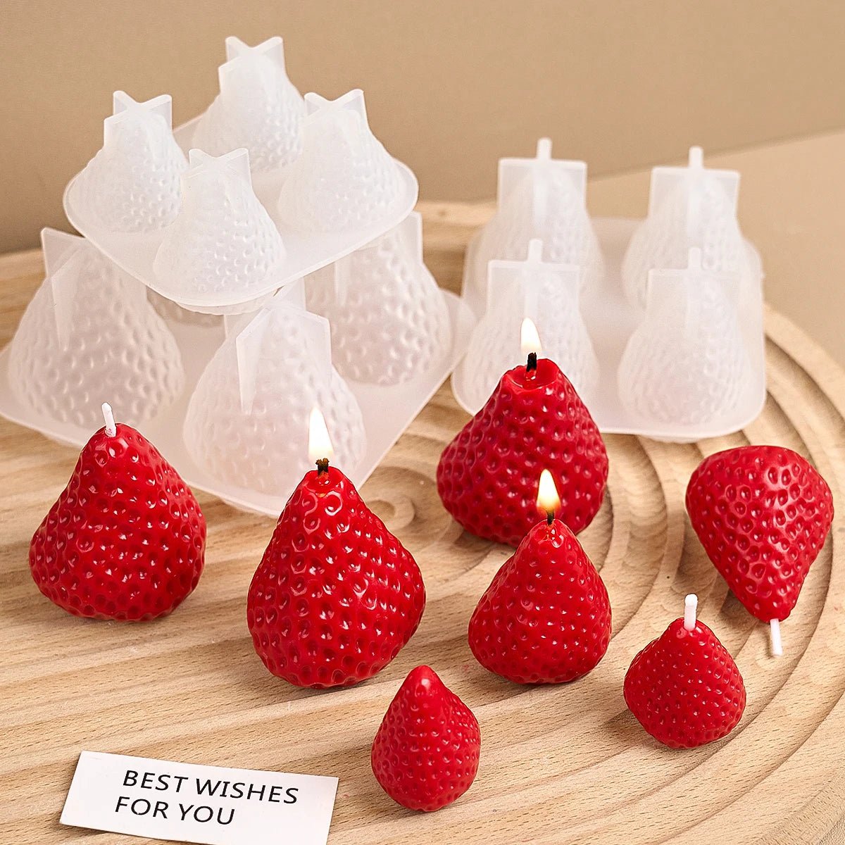 Strawberry - Shaped Scented Miniature Aromatherapy Candles 4pcs - Hans Lumiere