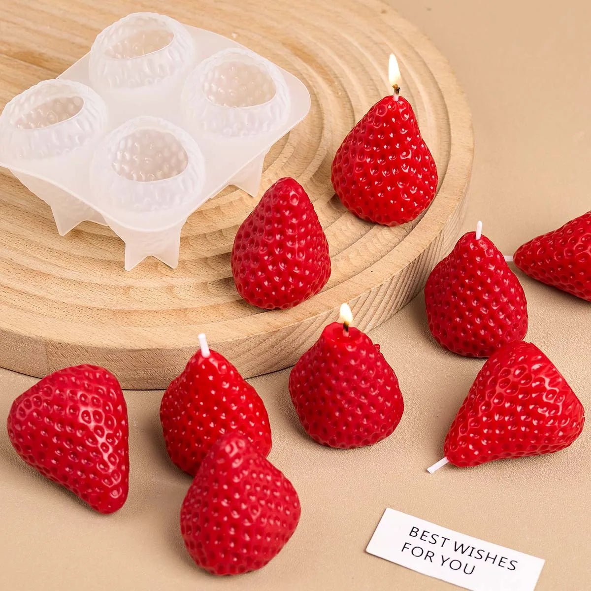 Strawberry - Shaped Scented Miniature Aromatherapy Candles 4pcs - Hans Lumiere